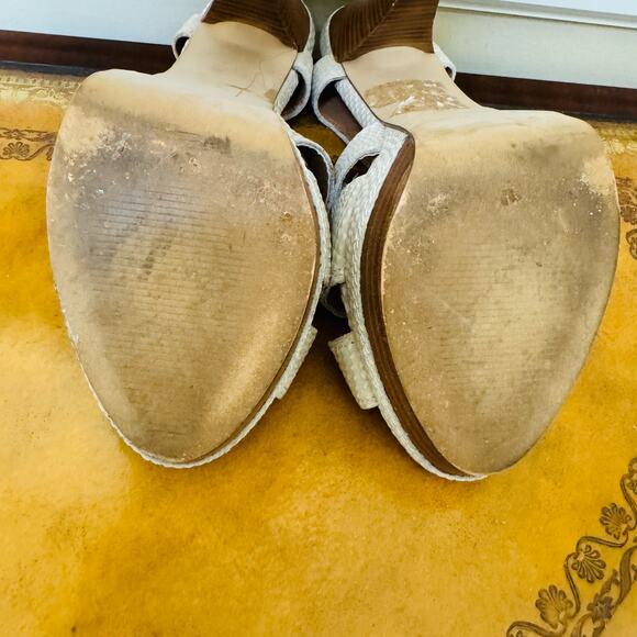 Steve Madden Hitower Leather Platform Bone Tan Wooden Heeled Sandals Size 9.5 - Picture 7 of 11